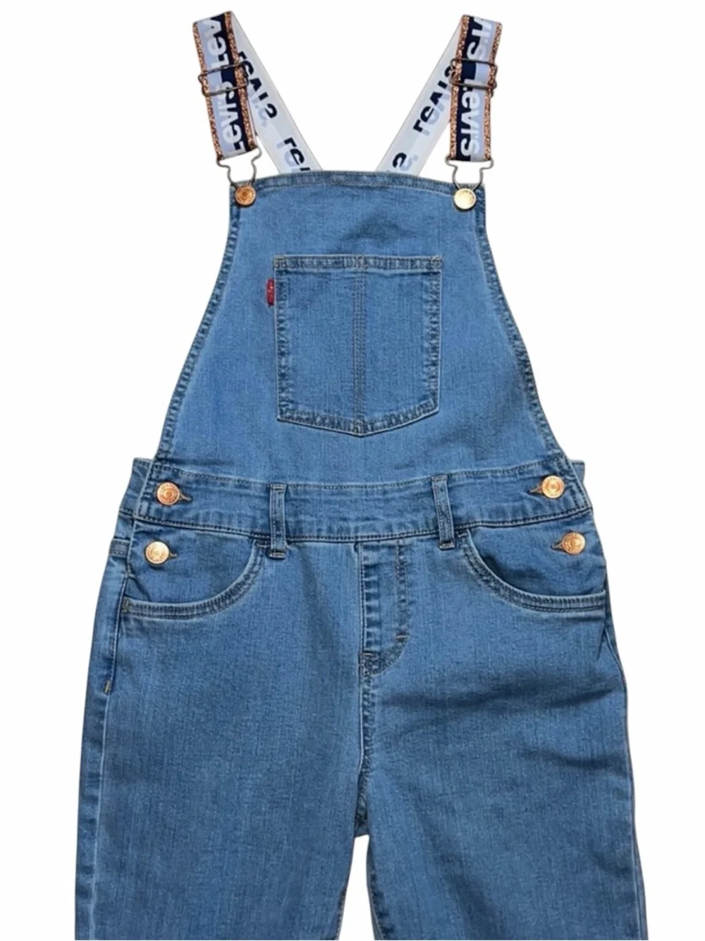 Levi’s Kids Denim Overalls Girls Size 12 Blue Stretch Bootcut Logo Strap - Picture 1 of 10